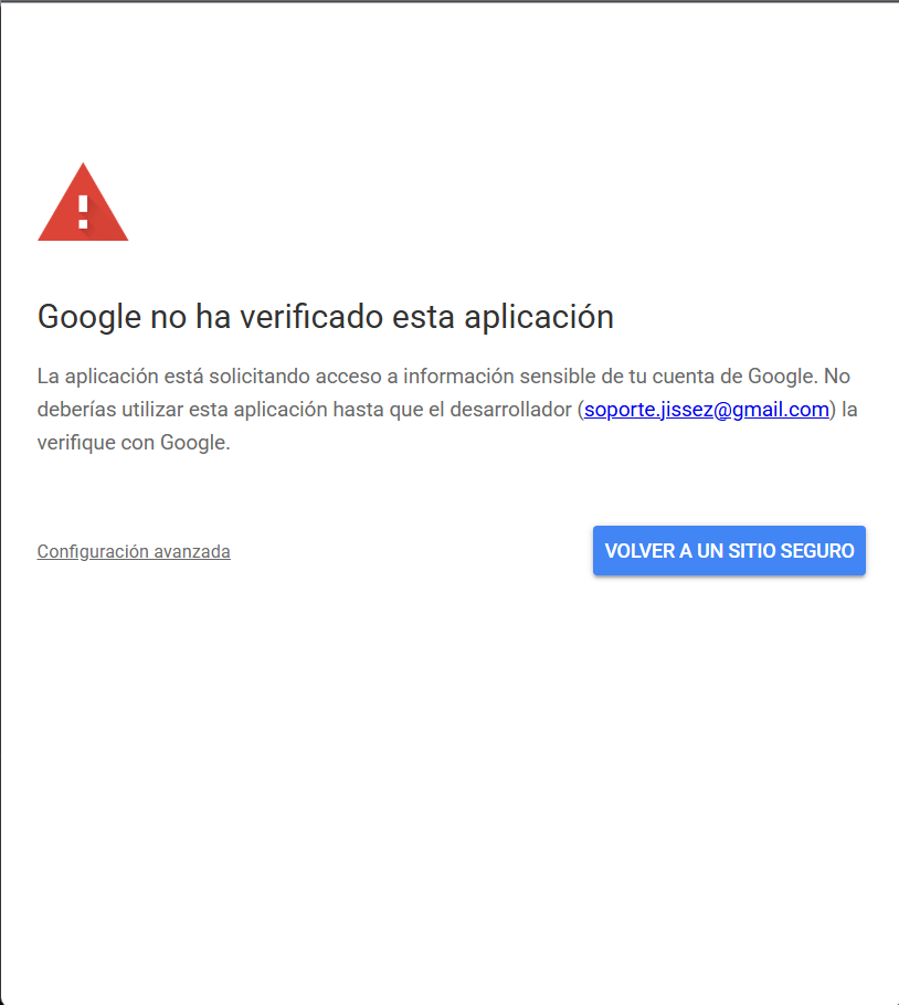 Aviso de Google: no ha verificado esta aplicación
