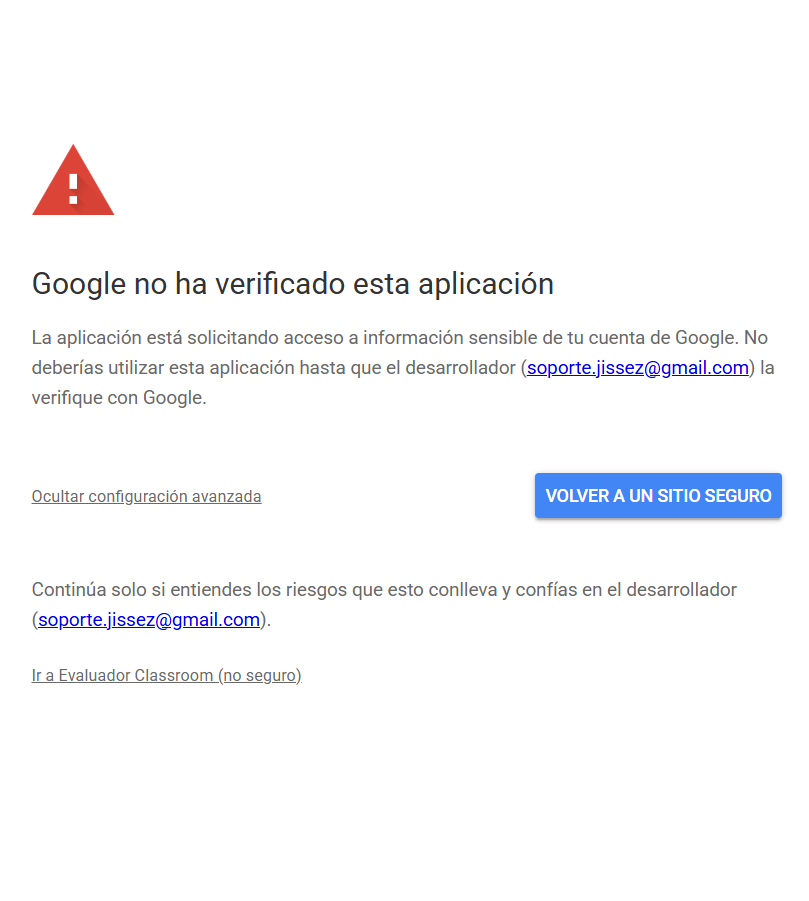 Configuración avanzada con el enlace Ir a Evaluador Classroom