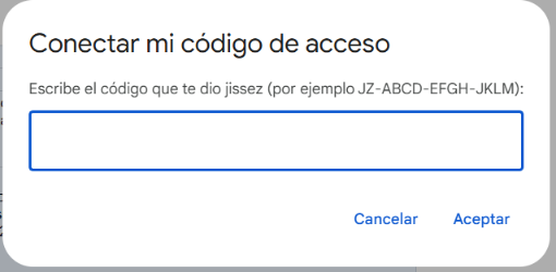 Ventana para escribir el código de acceso